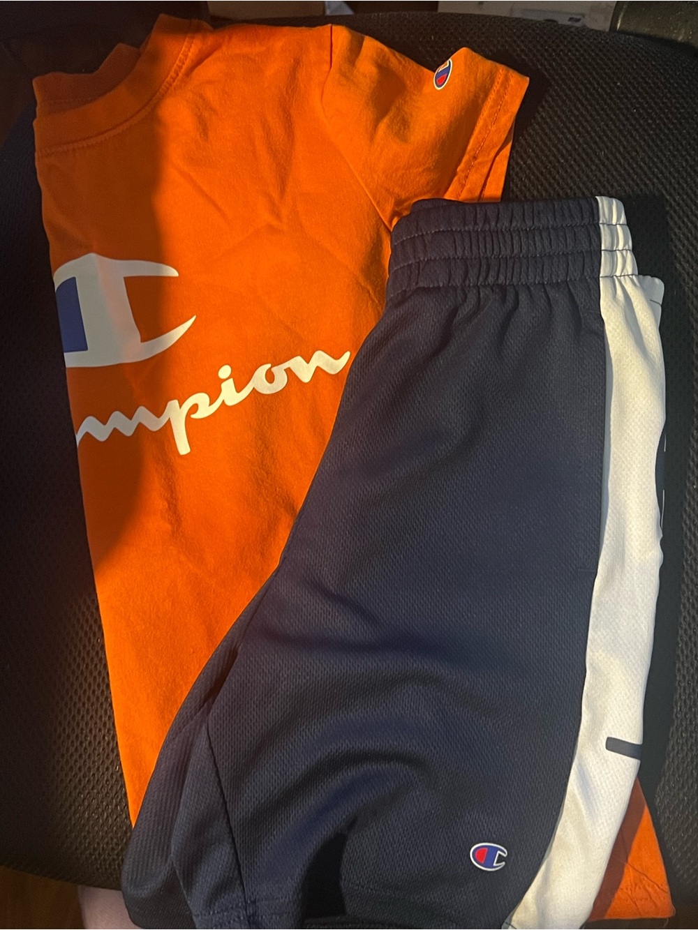 Champion Kids Orange Tee with Navy and White Stripe Shorts Set
